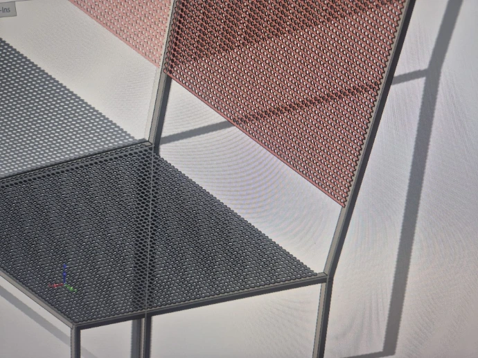 Voorbeeld van een 3D ontwerp van een stoel uit inox en koper